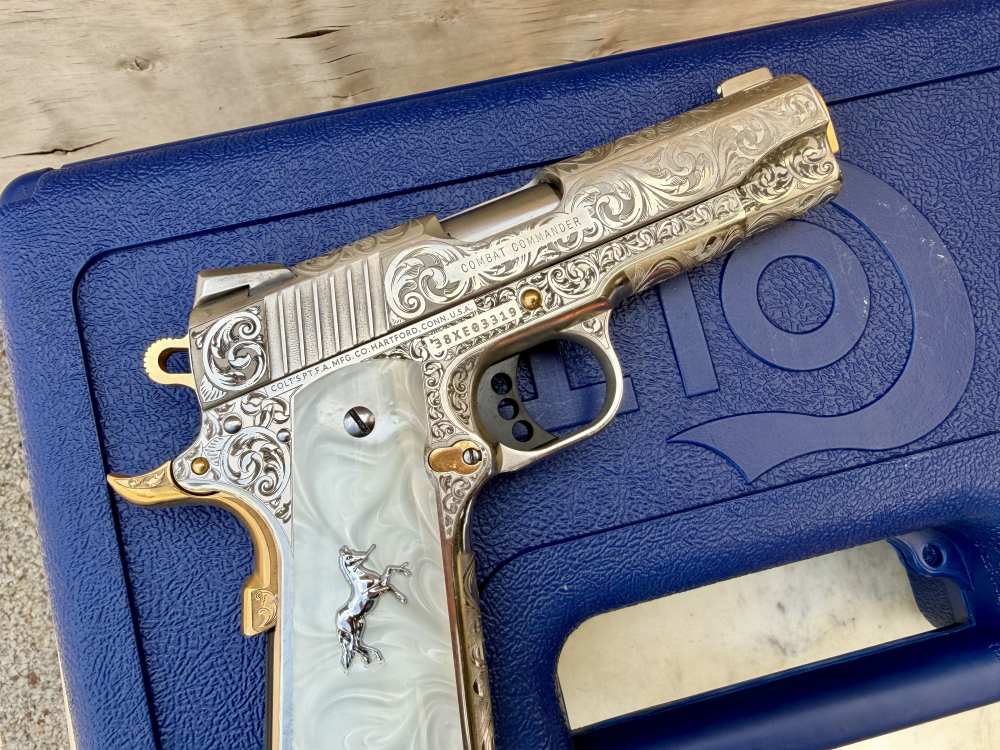 Colt Combat Commander 38 super Icy Bright Nickel ENGRAVED & 24k Gold -img-8