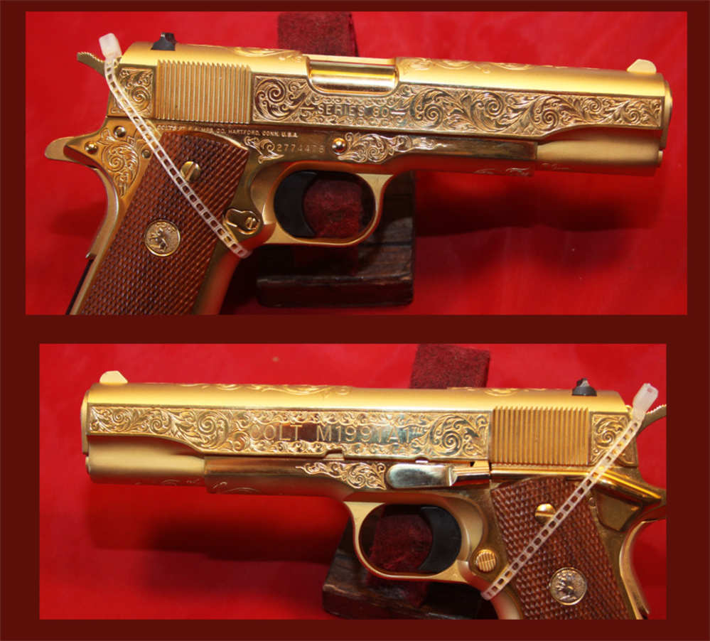 Colt M1991A1 Series 80, .45ACP, 5" Barrel, Gold, Engraved, Made in 1998-img-3
