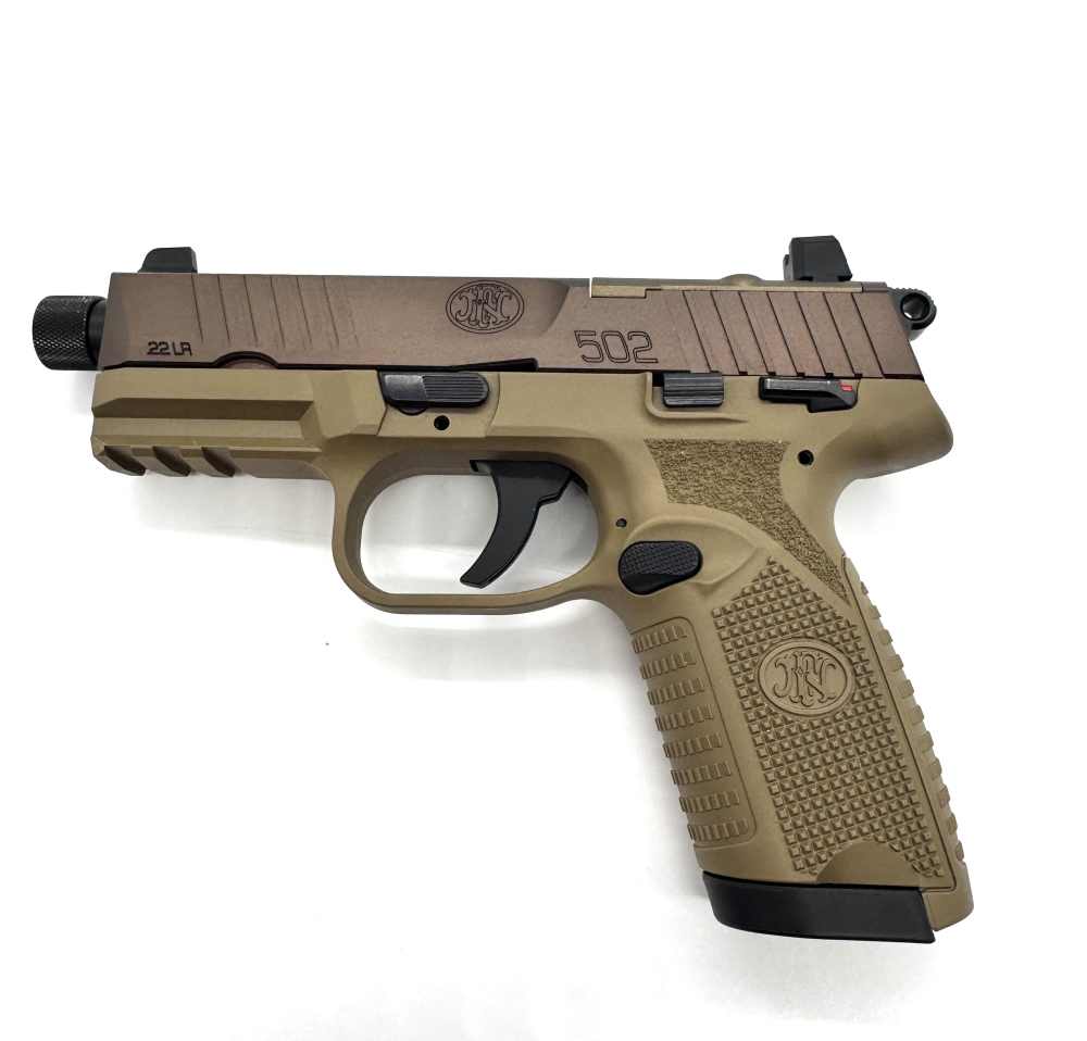 FN 502 Tactical .22 LR SAO Semi-Auto Pistol, FDE, Threaded, 2 Mags-img-2