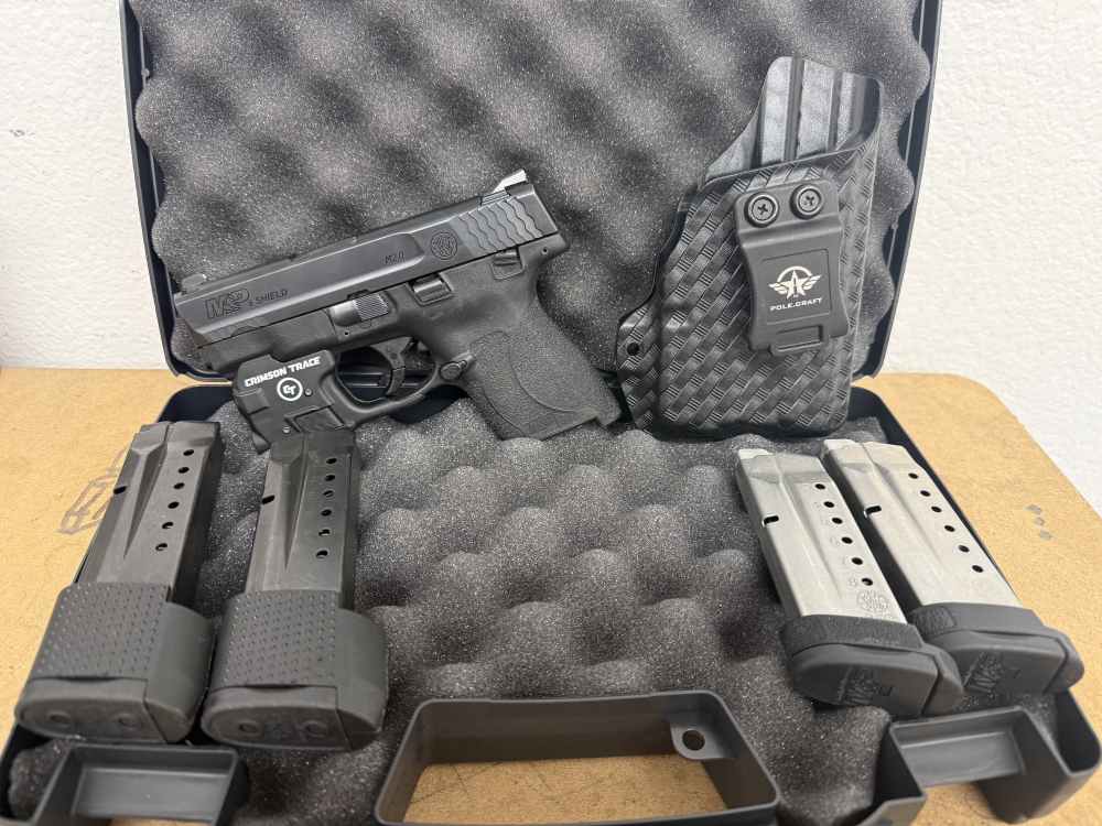 Smith & Wesson M&P 9 Shield w/Crimson Trace Light-Pole.Craft Holster-4mags-img-0