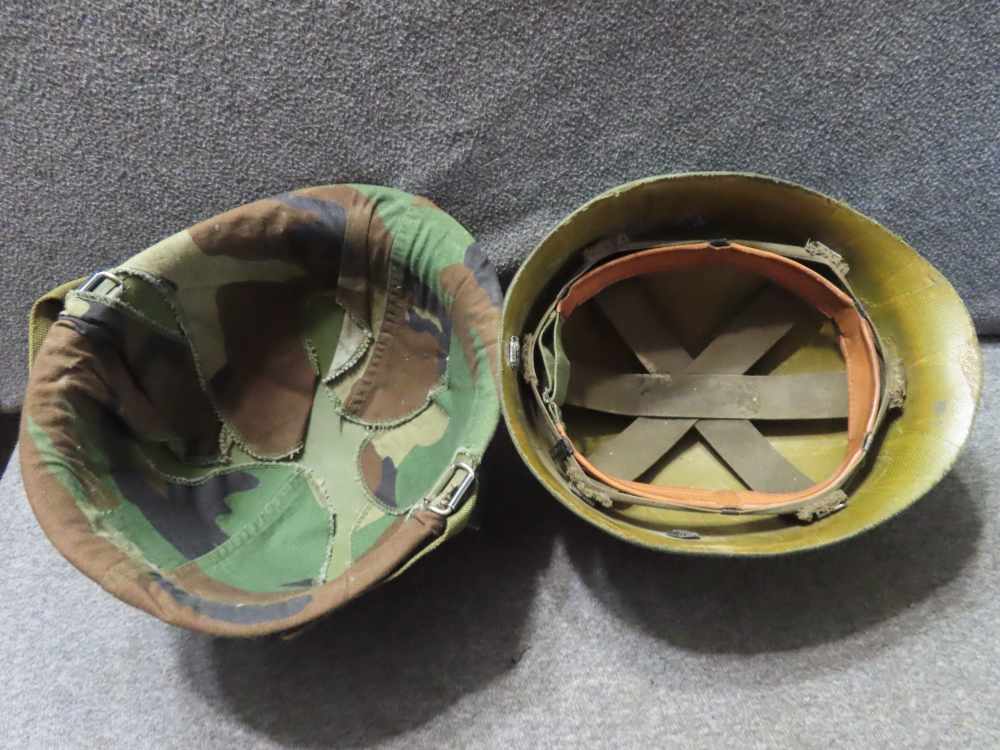 3-POST VIETNAM WAR ERA USGI M1 HELMETS, COMPLETE WITH LINERS & CHINSTRAPS-img-3