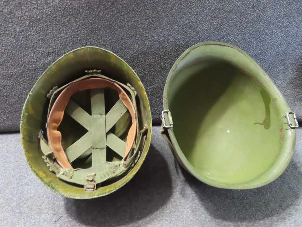 3-POST VIETNAM WAR ERA USGI M1 HELMETS, COMPLETE WITH LINERS & CHINSTRAPS-img-10