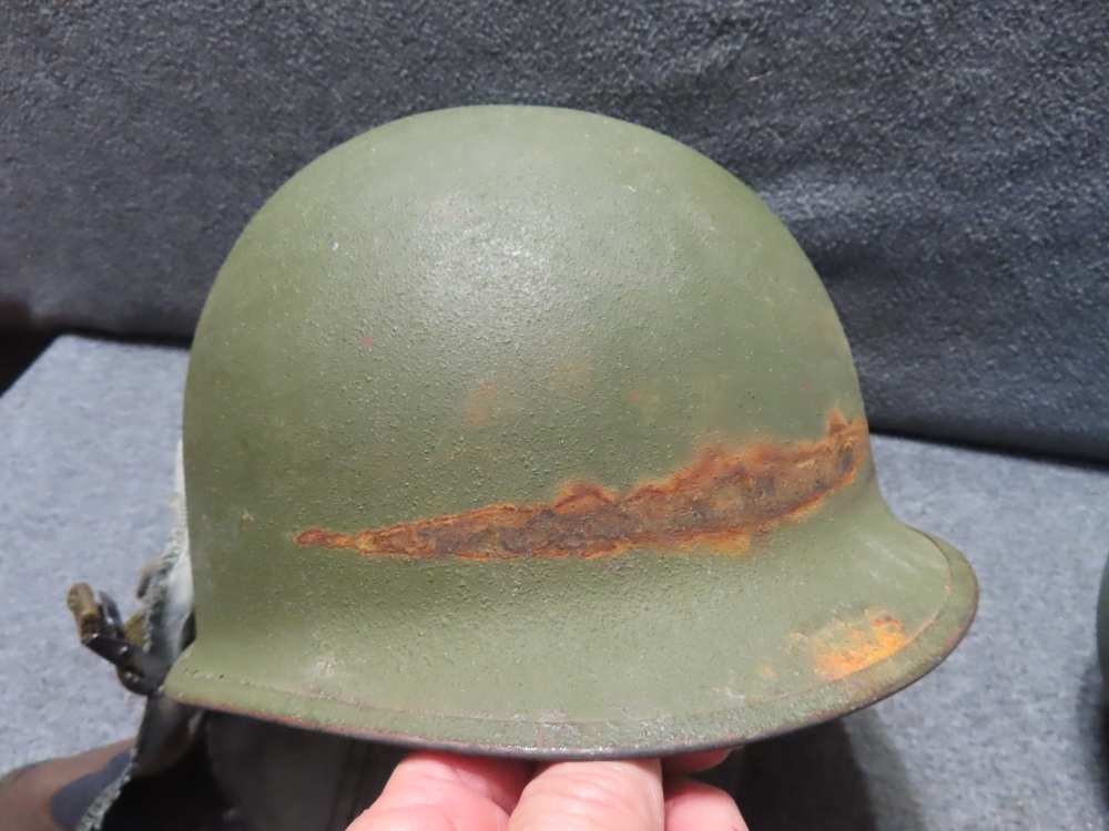 3-POST VIETNAM WAR ERA USGI M1 HELMETS, COMPLETE WITH LINERS & CHINSTRAPS-img-6
