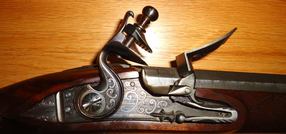 62 Caliber Transition Era 1740 Flintlock Rifle Damascus Barrel Silver Mount-img-15