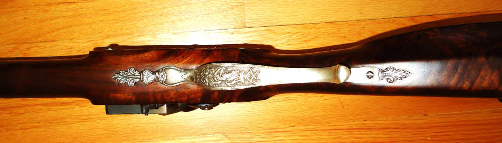 62 Caliber Transition Era 1740 Flintlock Rifle Damascus Barrel Silver Mount-img-9
