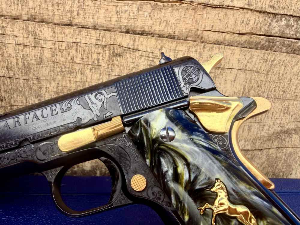 Colt Government Scarface Engraved Polished Royal Blued & 24k Gold-img-3