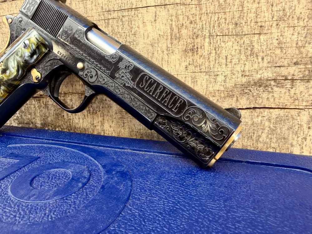 Colt Government Scarface Engraved Polished Royal Blued & 24k Gold-img-5