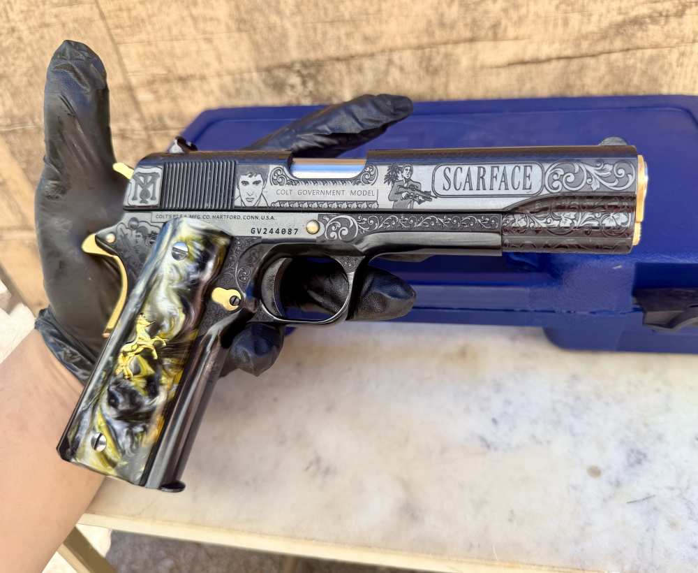 Colt Government Scarface Engraved Polished Royal Blued & 24k Gold-img-0