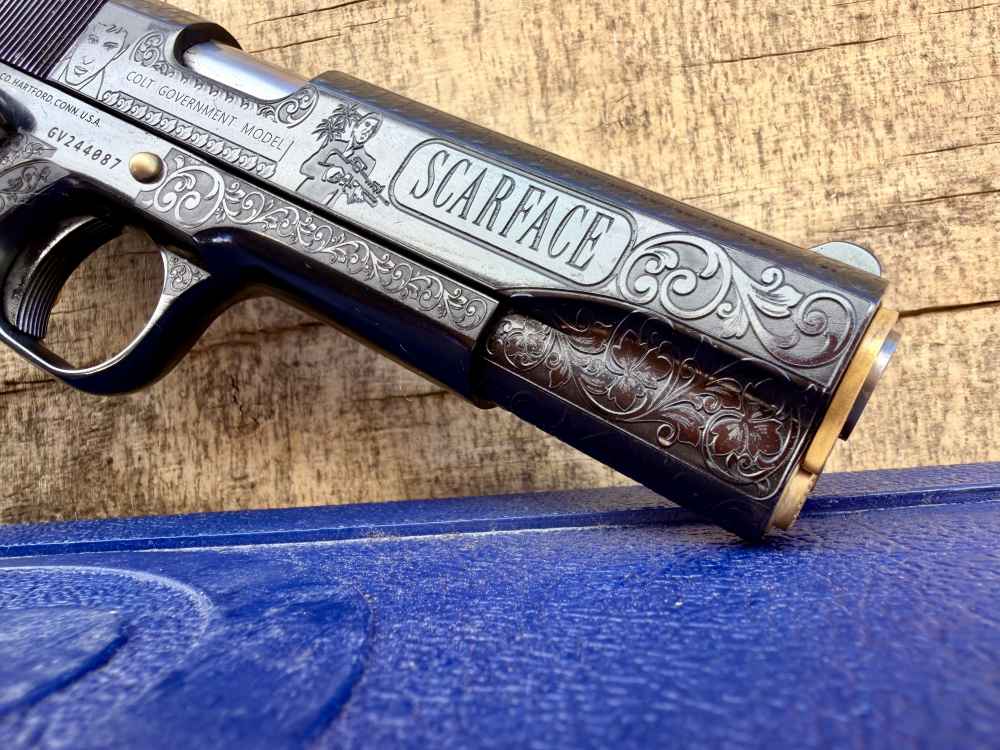 Colt Government Scarface Engraved Polished Royal Blued & 24k Gold-img-7