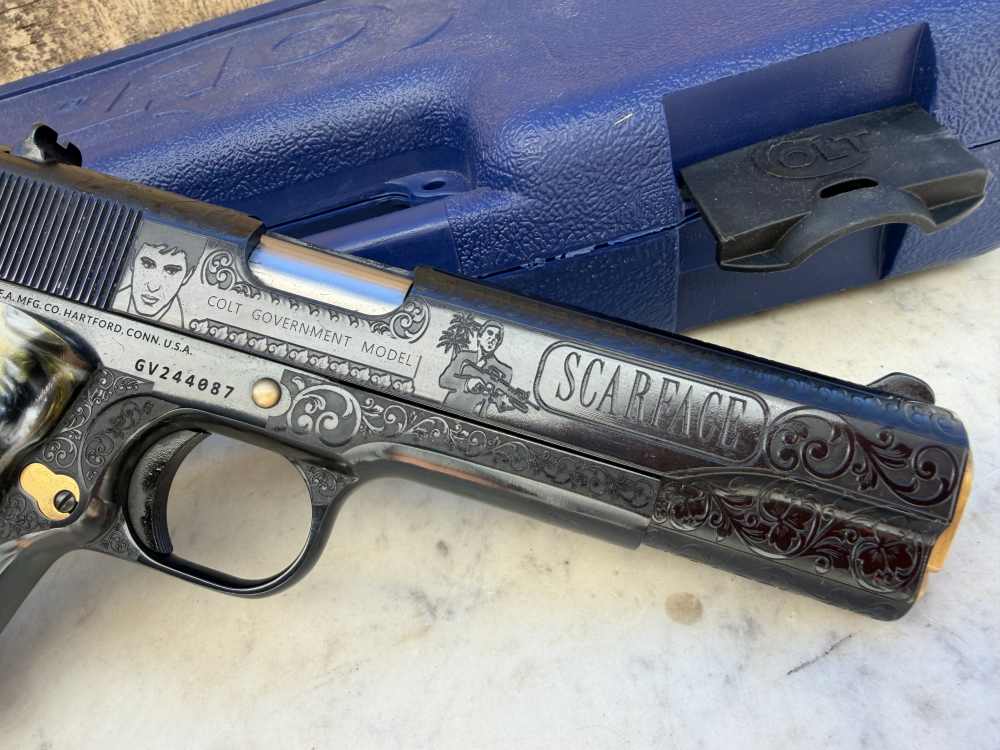 Colt Government Scarface Engraved Polished Royal Blued & 24k Gold-img-10