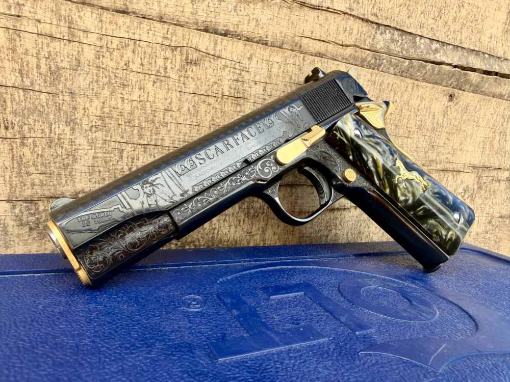Colt Government Scarface Engraved Polished Royal Blued & 24k Gold-img-1