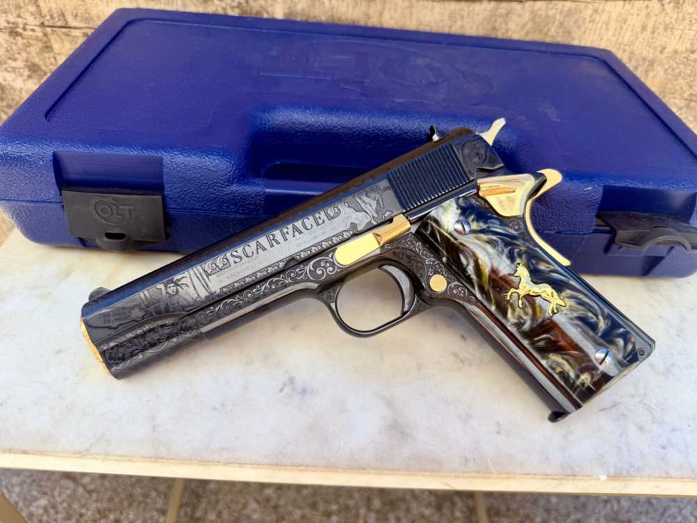 Colt Government Scarface Engraved Polished Royal Blued & 24k Gold-img-11