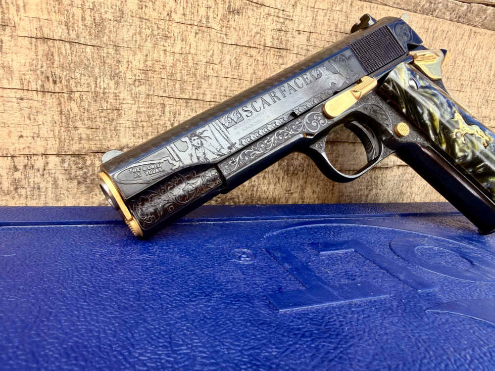 Colt Government Scarface Engraved Polished Royal Blued & 24k Gold-img-2