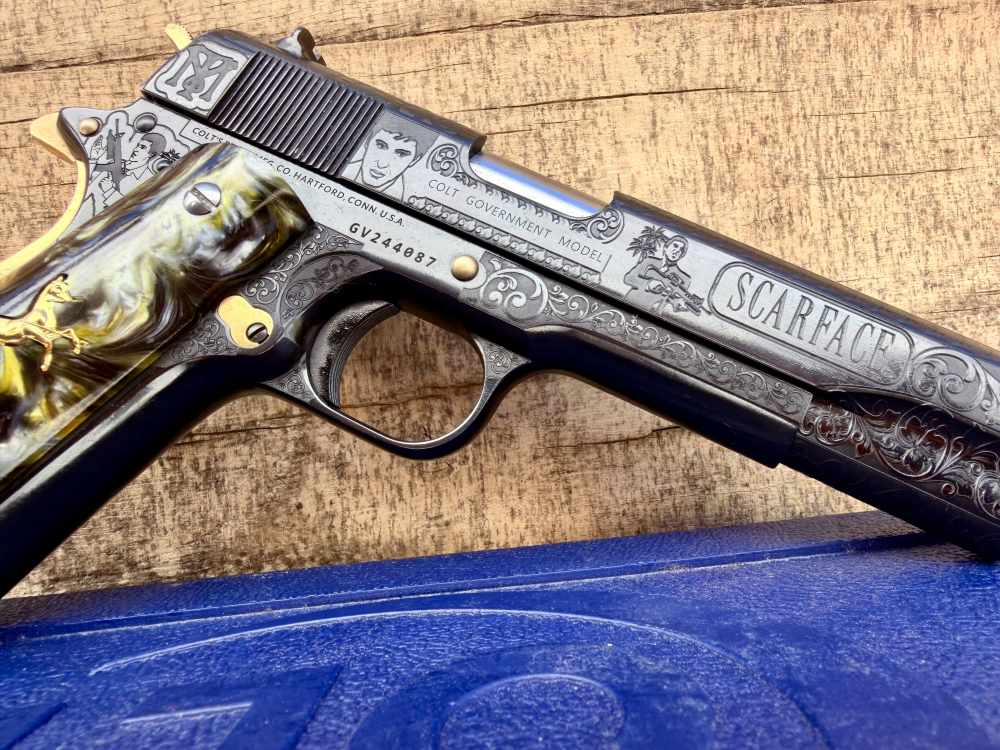 Colt Government Scarface Engraved Polished Royal Blued & 24k Gold-img-8