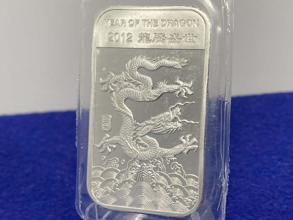 *APMEX* 2012 Year of The Dragon *1 Troy Ounce SILVER Bar* -Factory Sealed--img-3