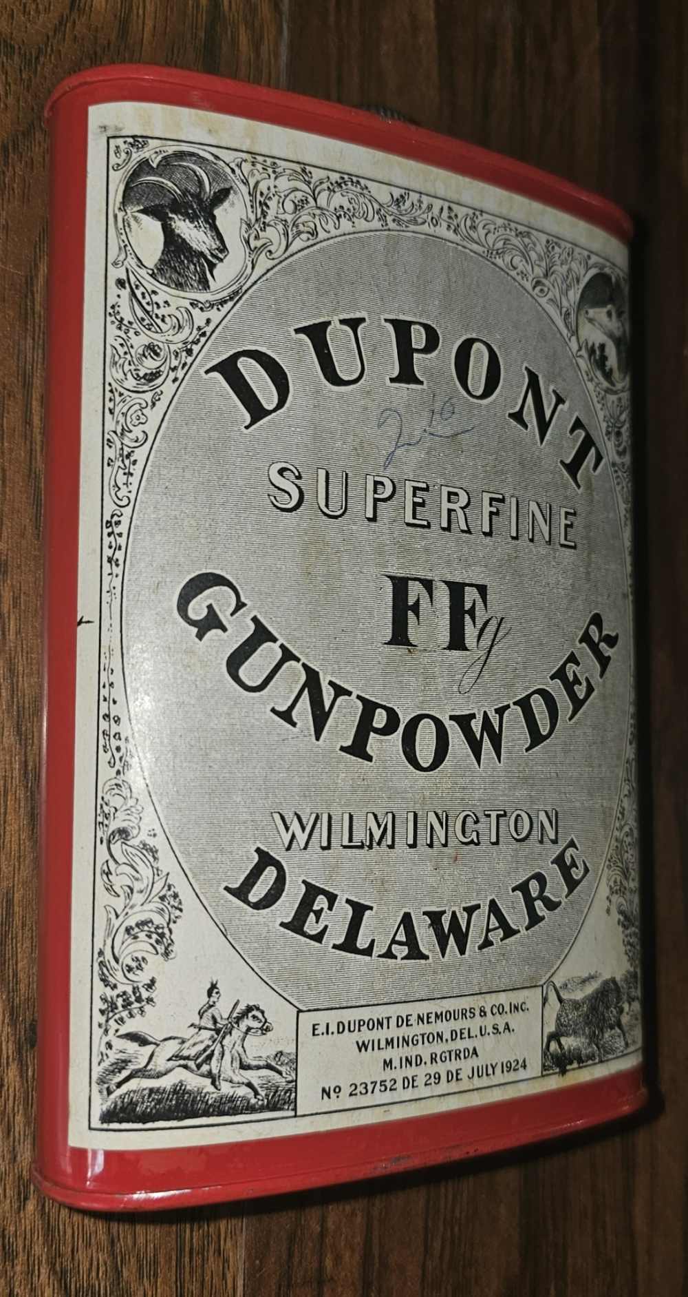 Vintage DuPont gunpowder tin 1 lb antique Du Pont gun powder-img-2