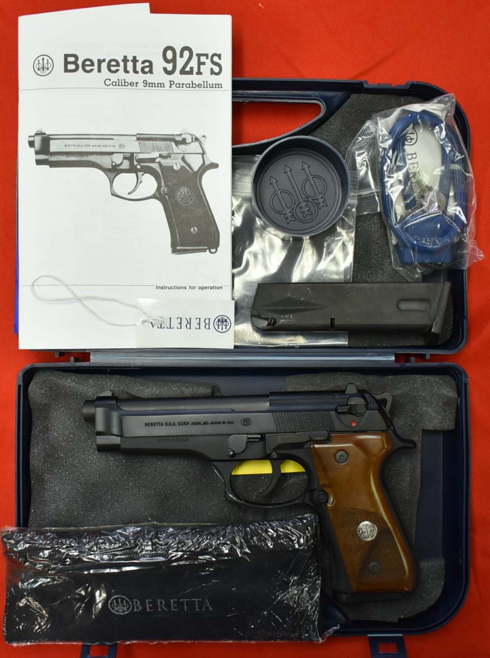  Beretta 92FS Trident 9mm Wood Grips 2 Magazines Factory Box-img-0