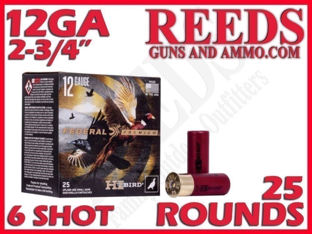 Federal 12 Ga Upland Hi Bird Lead 2-3/4in 1-1/4oz 6 Shot 25rds HVF12H6-img-0