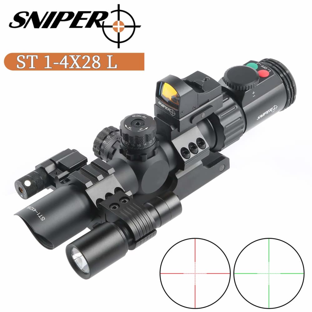 Sniper ST1-4X28 AR Tactical Rifle Scope Combo Red/Green Illuminated Reticle-img-0