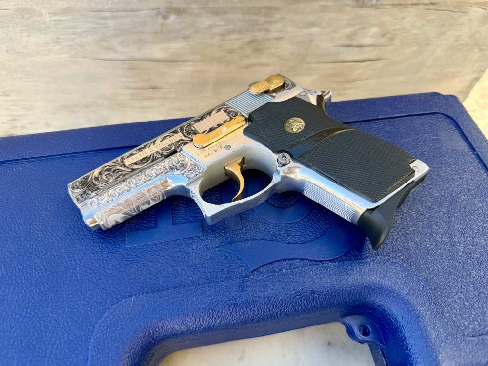 Smith & Wesson 669 9mm ENGRAVED High Polished Stainless & 24k Gold-img-4