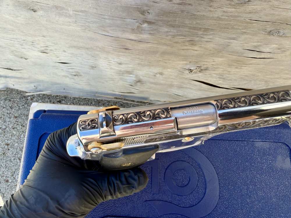 Smith & Wesson 669 9mm ENGRAVED High Polished Stainless & 24k Gold-img-13