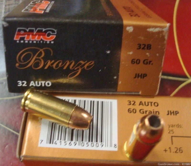 200 PMC .32 acp JHP 60 grain 32B new Brass Case Hollow Point Ammunition-img-2