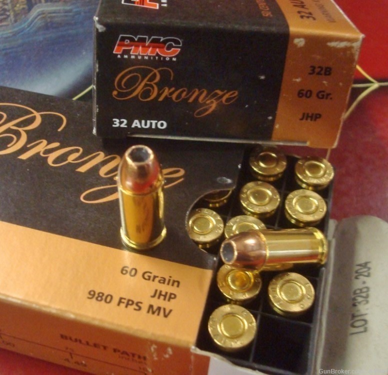 200 PMC .32 acp JHP 60 grain 32B new Brass Case Hollow Point Ammunition-img-0