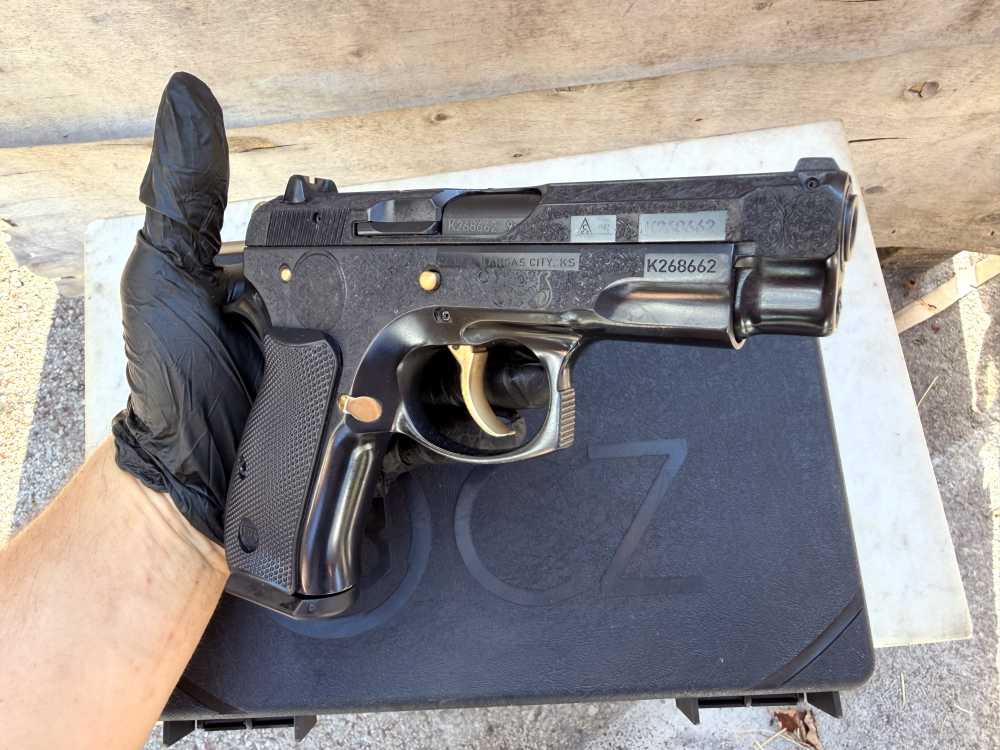 CZ 75  compact ENGRAVED High Polished Blued w/ 24K Gold -img-23