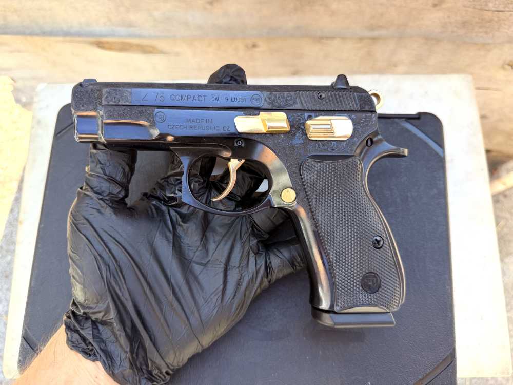 CZ 75  compact ENGRAVED High Polished Blued w/ 24K Gold -img-20