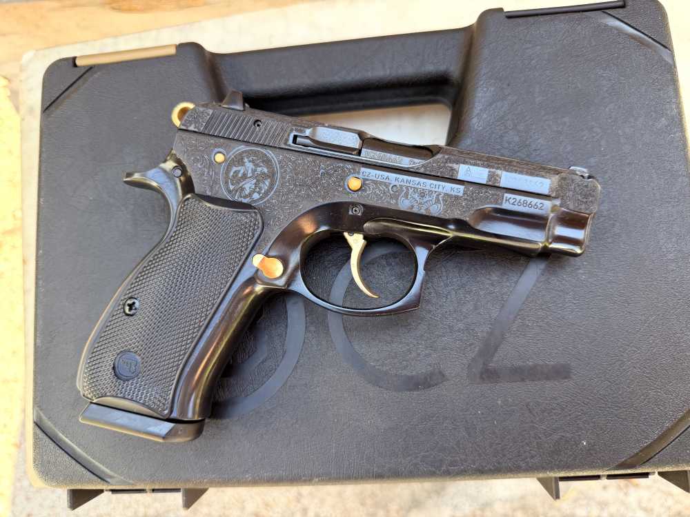 CZ 75  compact ENGRAVED High Polished Blued w/ 24K Gold -img-0