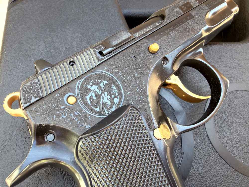 CZ 75  compact ENGRAVED High Polished Blued w/ 24K Gold -img-7