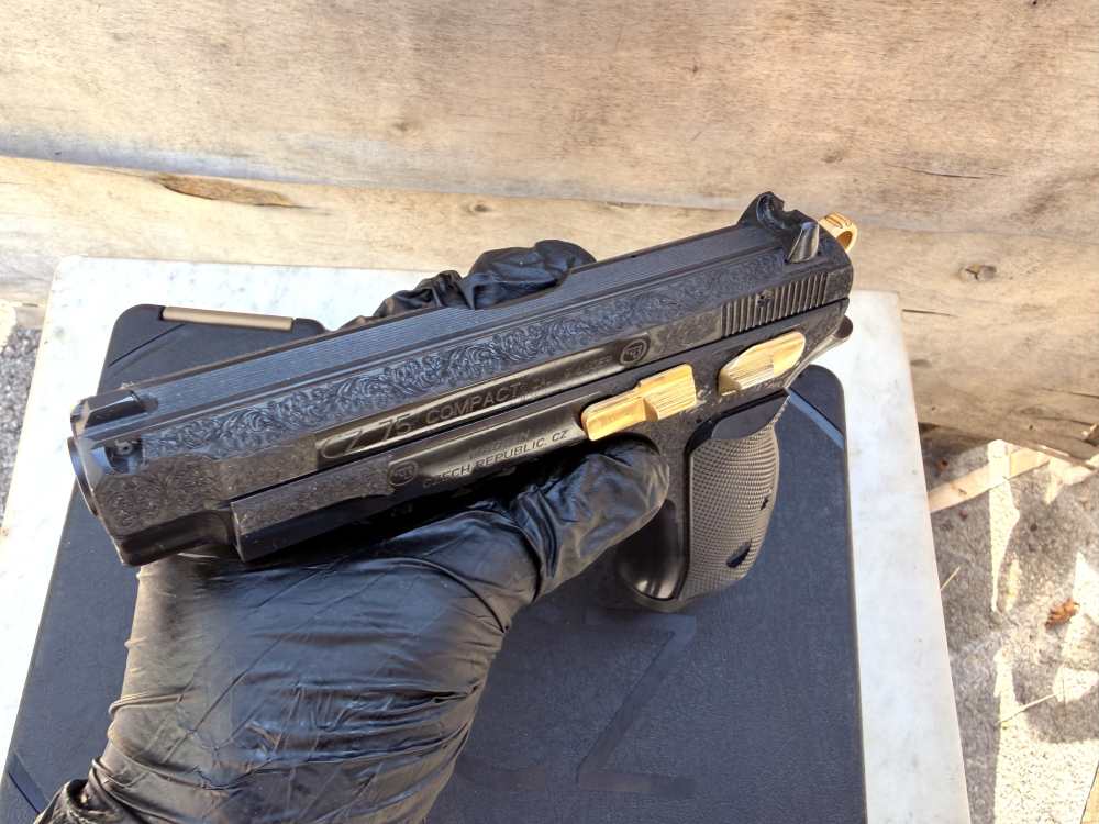 CZ 75  compact ENGRAVED High Polished Blued w/ 24K Gold -img-18