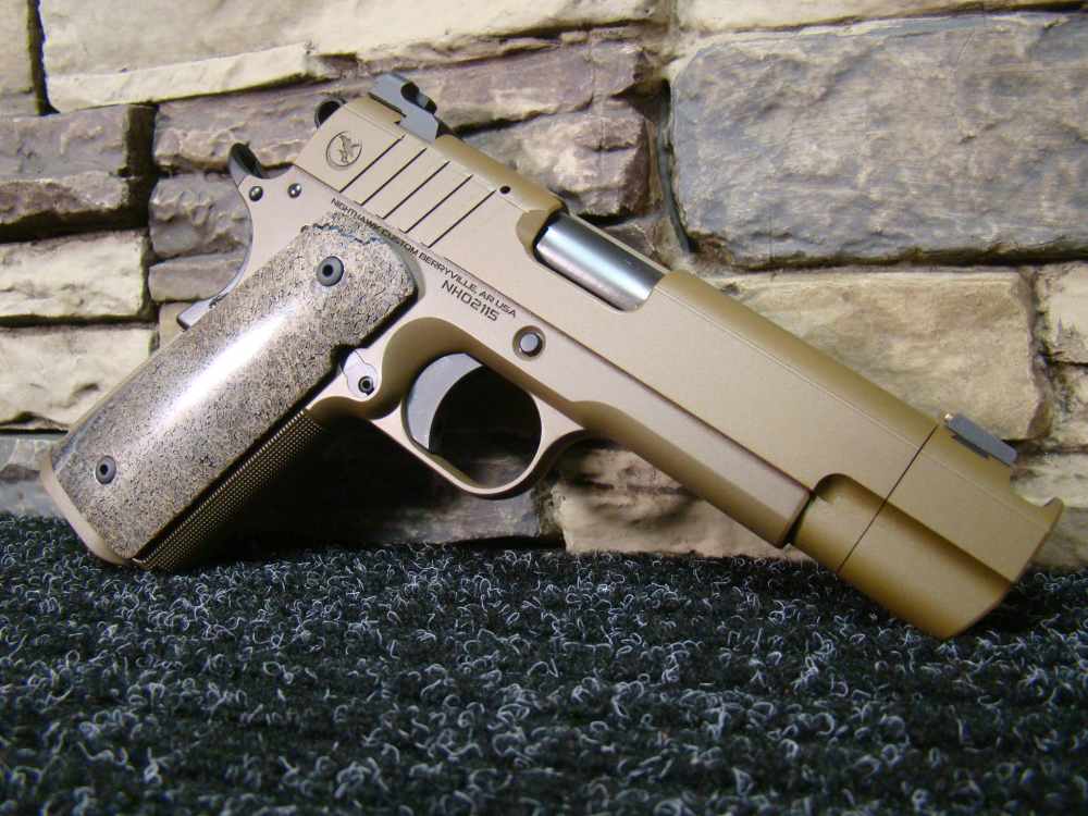 Nighthawk Custom Firehawk 9mm 1911 comp Pistol Sandhawk FDE tan finish IOS -img-16