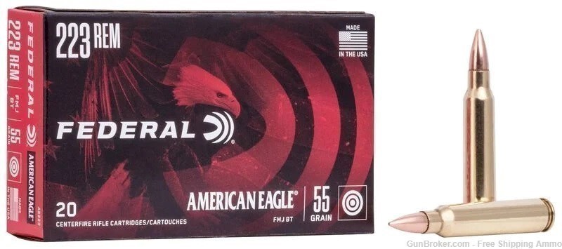 Free Ship!  500rd Case Federal American Eagle 223 Rem 55gr FMJ AE223-img-0
