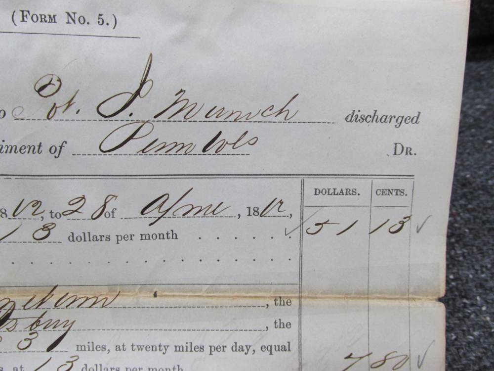 CIVIL WAR DISCHARGE PAPER FOR PVT. J. MUNUCH FROM D COMPANY, 74th REGIMENT-img-2