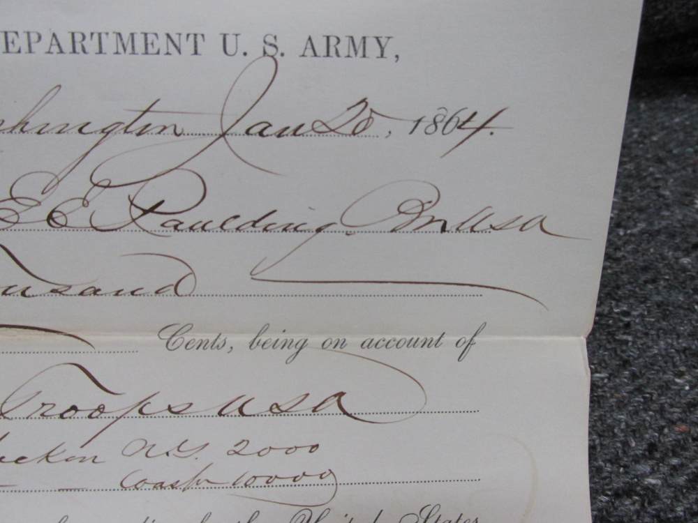 CIVIL WAR JANUARY 1864 PAYROLL PAPER FOR $12,000. FOR US ARMY TROOP PAYMENT-img-2
