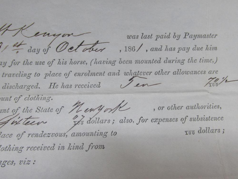 ORIGINAL CIVIL WAR US ARMY DISCHARGE DOCUMENT-DECEMBER 1861-1st NY Vol. Art-img-7