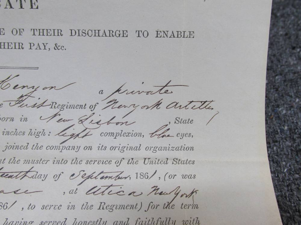 ORIGINAL CIVIL WAR US ARMY DISCHARGE DOCUMENT-DECEMBER 1861-1st NY Vol. Art-img-2