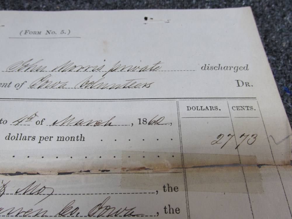 ORIGINAL CIVIL WAR US ARMY DISCHARGE DOCUMENT-MARCH  1862-10th IOWA VOL.-img-3