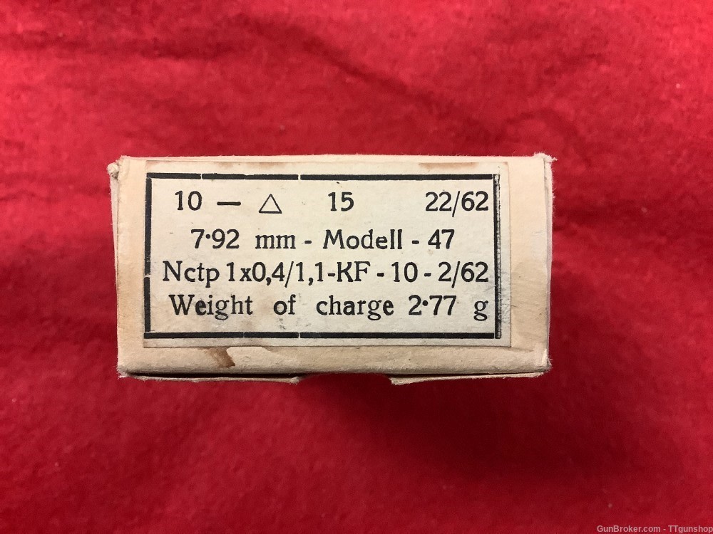 7.92x57mm 8mm Mauser Modell 47 2.77g Vintage Ammo 15 Rounds 1962 -img-0