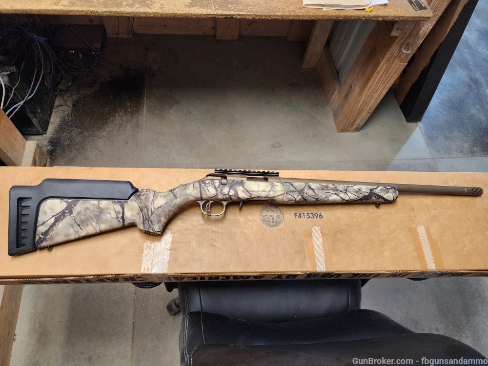 NEW! RUGER AMERICAN GO WILD CAMO .22 MAG 18" THREADED TB BRONZE NIB 22 WMR-img-0