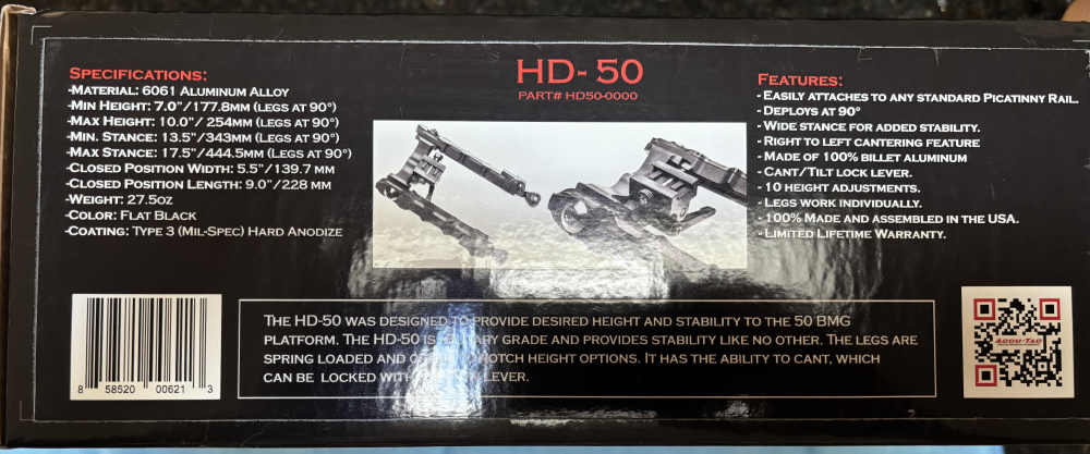 Accu-Tac HD-50 50BMG Heavy Duty Rifle Bipod Black Finish-img-4