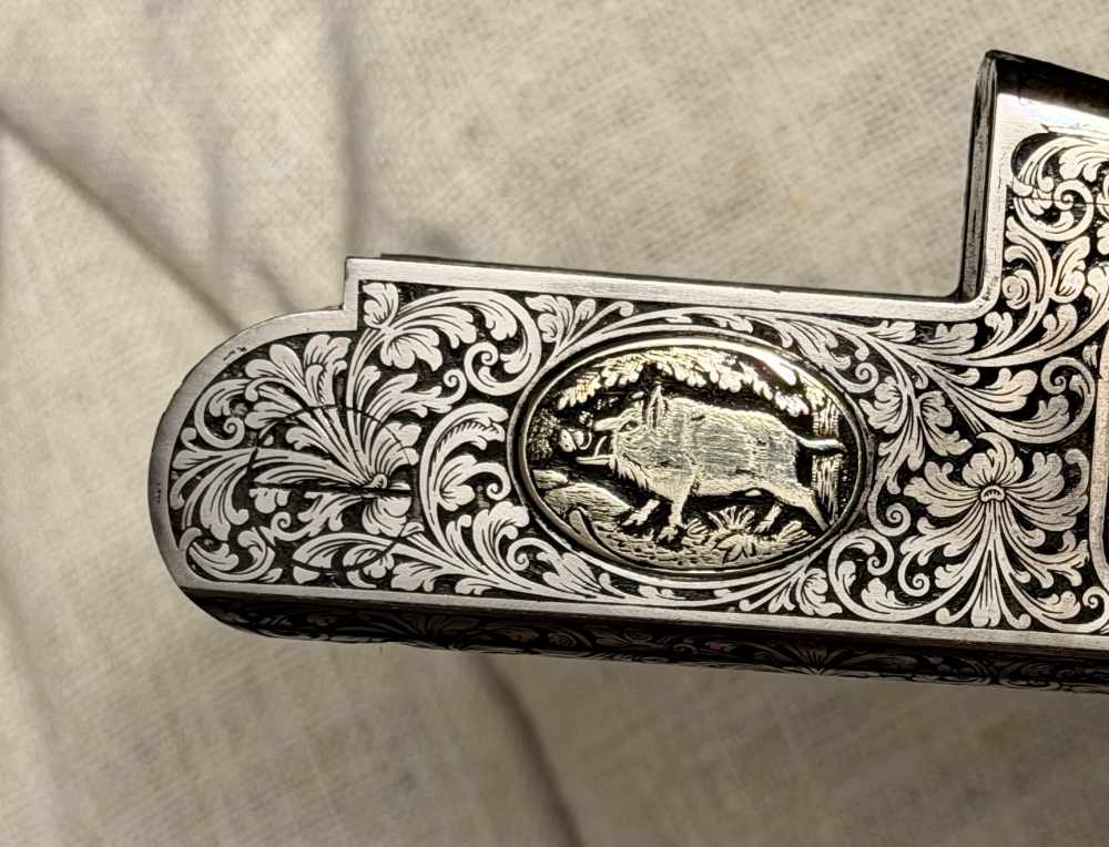 Rare Hand Engraved Over Under Italian O/U Combo Shotgun Rifle w/ Game Scene-img-7