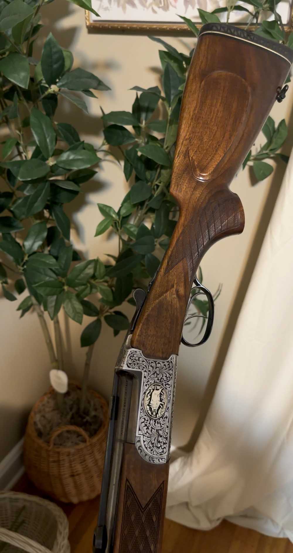 Rare Hand Engraved Over Under Italian O/U Combo Shotgun Rifle w/ Game Scene-img-6