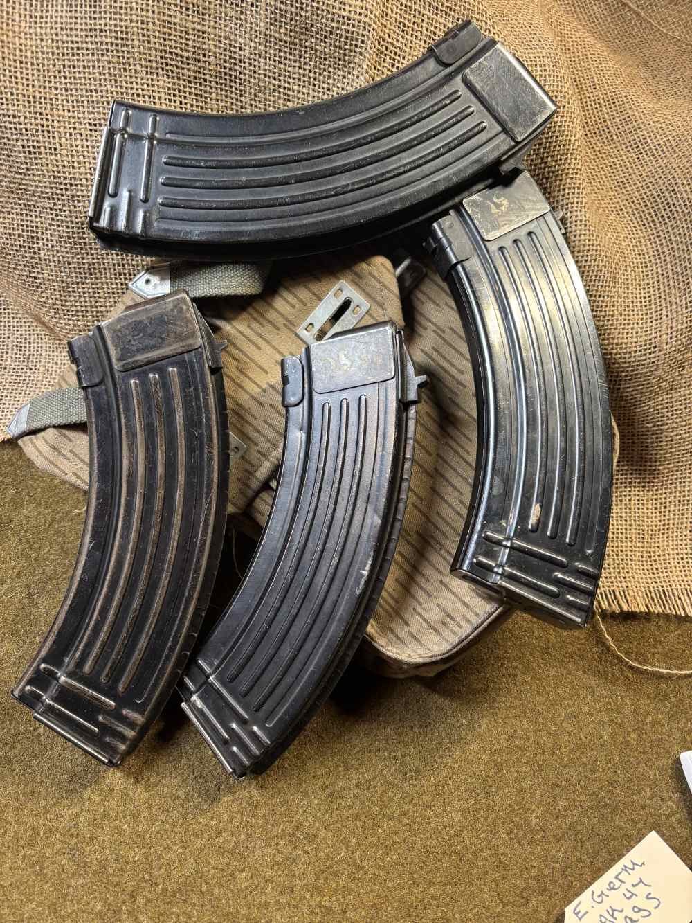 4 Vintage East German Ak-47 Magazines W/ 4 Cell Pouch. Exl Condition-img-0