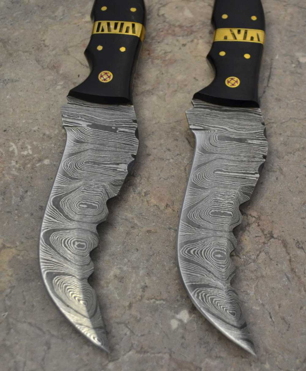  Custom Made Damascus Steel Set of 2 Hunting Knives with Horn Handle(LT 06)-img-5