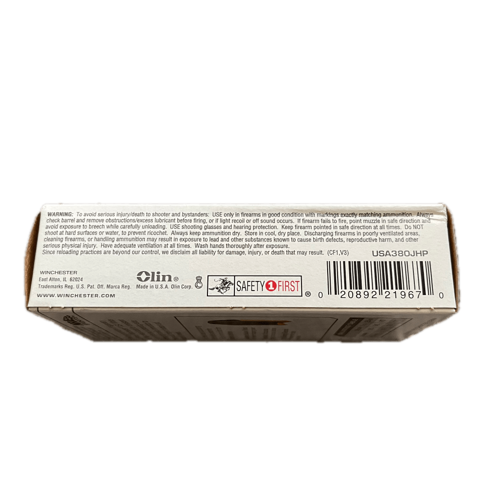 Winchester 380 ACP Auto 95 GR Jacketed Hollow Point HP 50 Round PISTOL AMMO-img-3