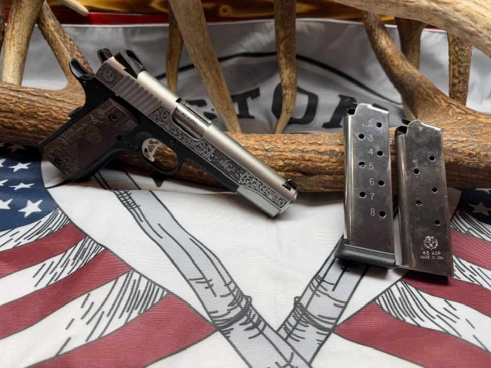 RUGER SR1911 45 ACP 5in 8rd Stainless Steel Western Engraved Pistol-img-0