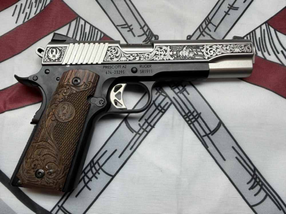 RUGER SR1911 45 ACP 5in 8rd Stainless Steel Western Engraved Pistol-img-11