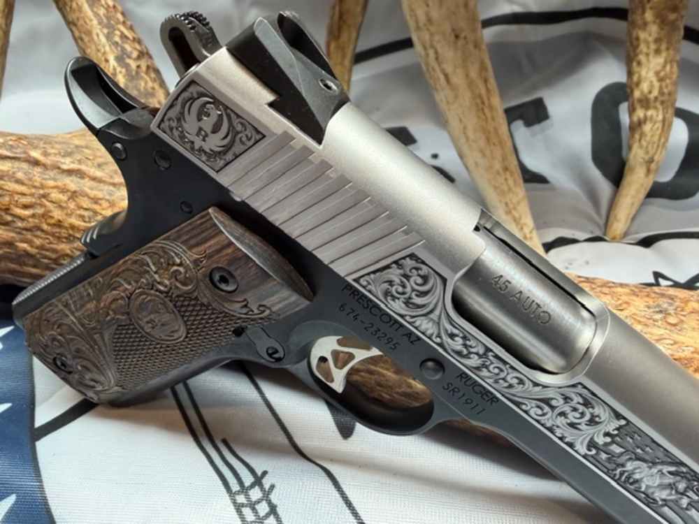 RUGER SR1911 45 ACP 5in 8rd Stainless Steel Western Engraved Pistol-img-3